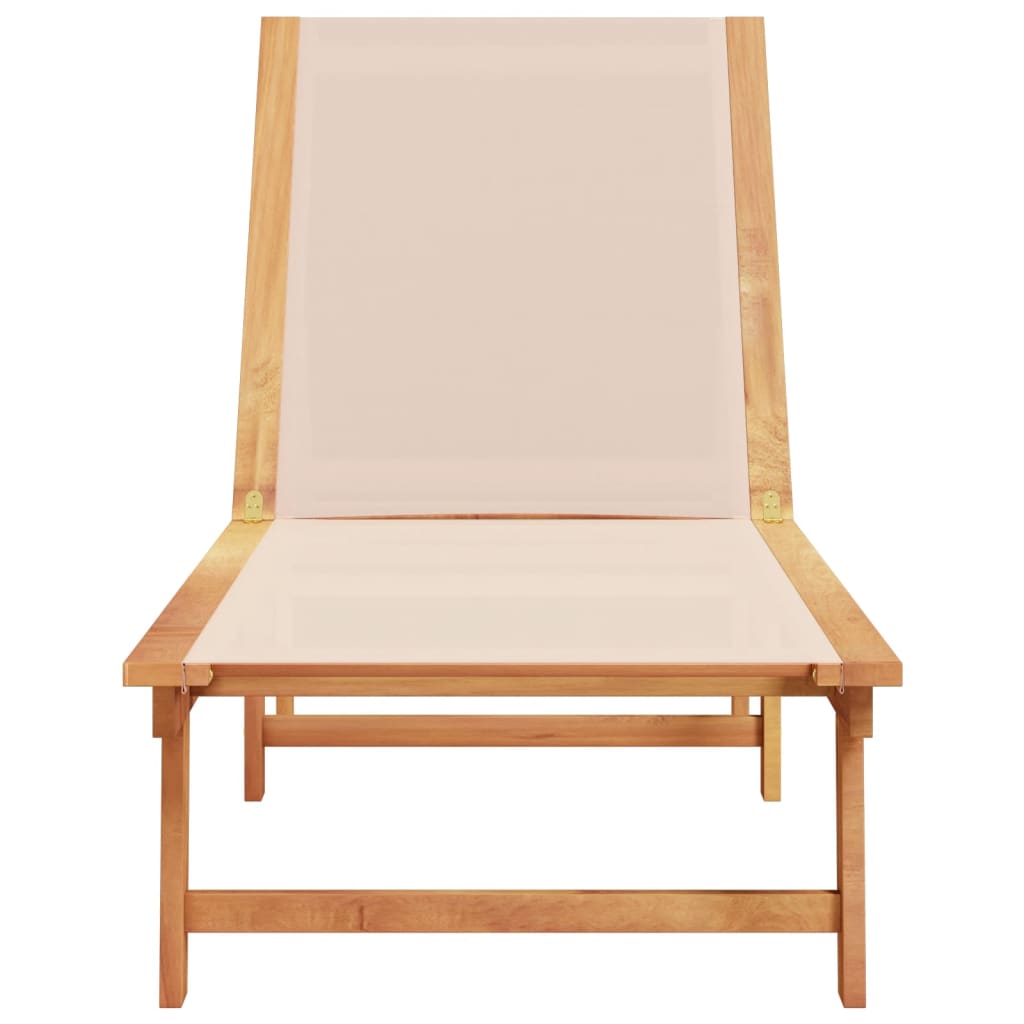 Acacia Wood Sun Lounger with Cream Textilene Fabric