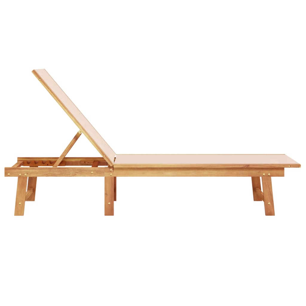 Acacia Wood Sun Lounger with Cream Textilene Fabric