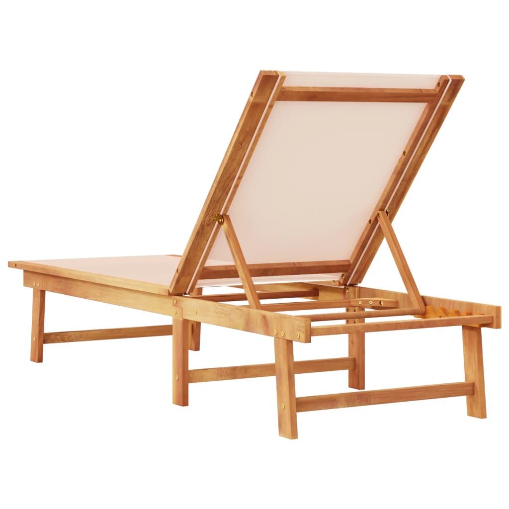 Acacia Wood Sun Lounger with Cream Textilene Fabric