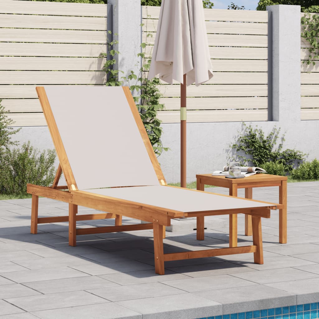 Grey Acacia Wood Sun Lounger with Textilene Fabric