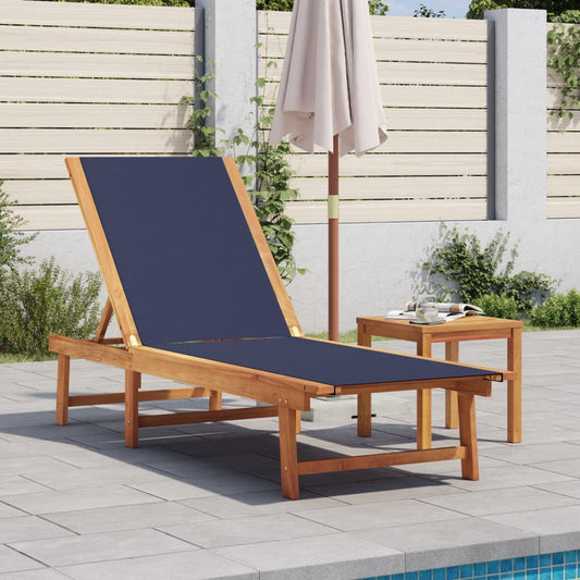 Blue Acacia Wood & Textilene Sun Lounger - Solid Comfort