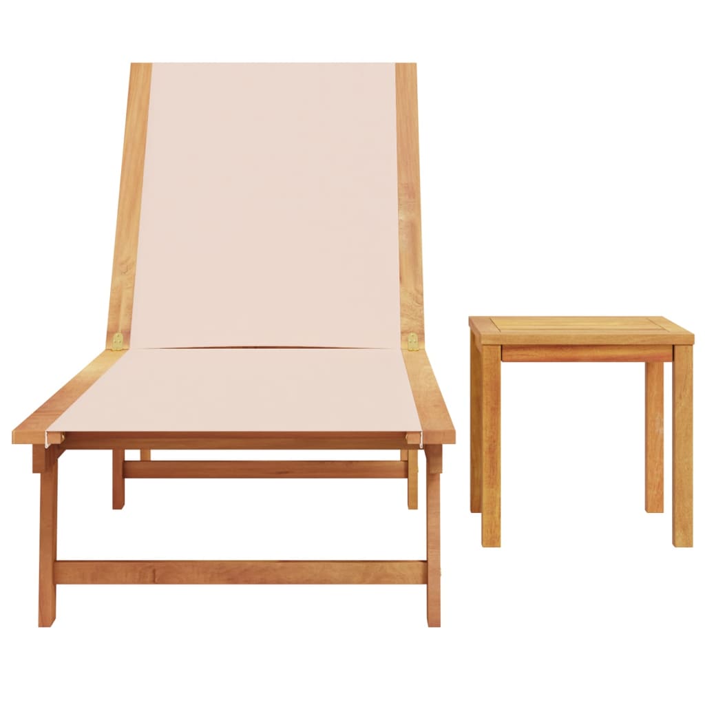 Cream Acacia Wood Sun Lounger with Table - Textilene Comfort