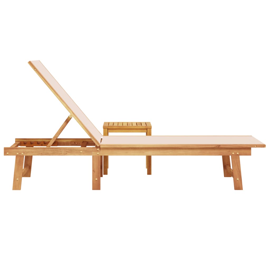 Cream Acacia Wood Sun Lounger with Table - Textilene Comfort