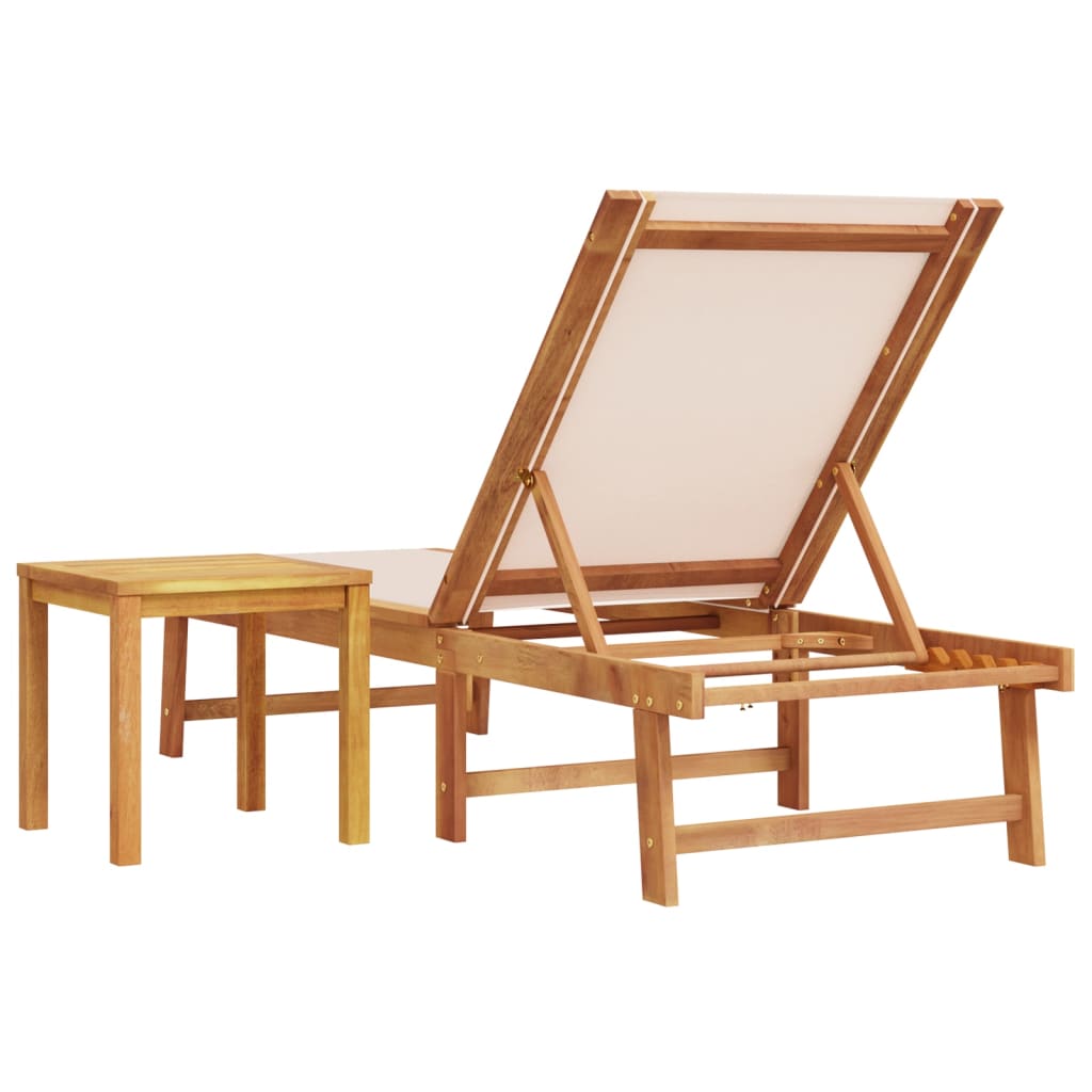 Cream Acacia Wood Sun Lounger with Table - Textilene Comfort