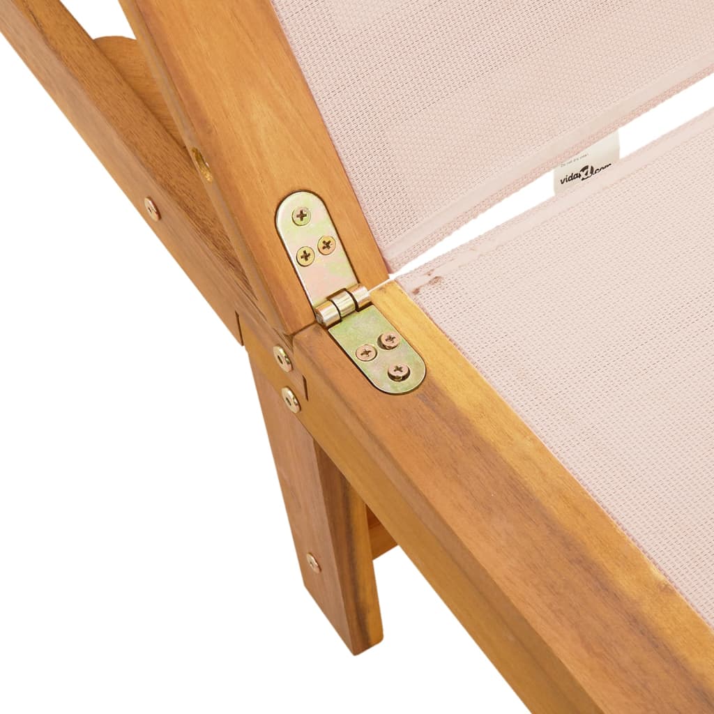 Cream Acacia Wood Sun Lounger with Table - Textilene Comfort