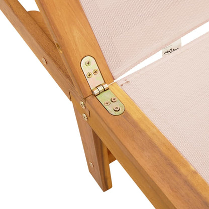 Cream Acacia Wood Sun Lounger with Table - Textilene Comfort
