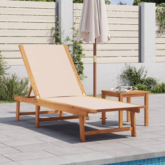 Cream Acacia Wood Sun Lounger with Table - Textilene Comfort