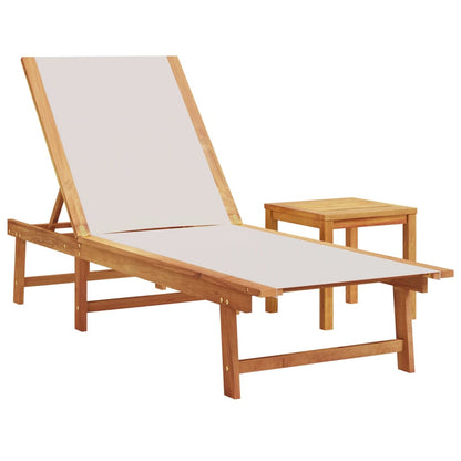 Solid Wood Acacia Sun Lounger with Table - Grey Textilene
