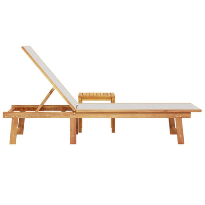 Solid Wood Acacia Sun Lounger with Table - Grey Textilene