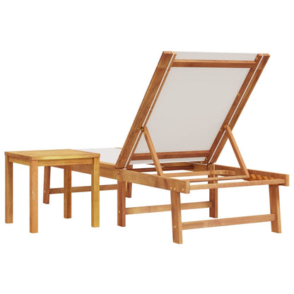 Solid Wood Acacia Sun Lounger with Table - Grey Textilene
