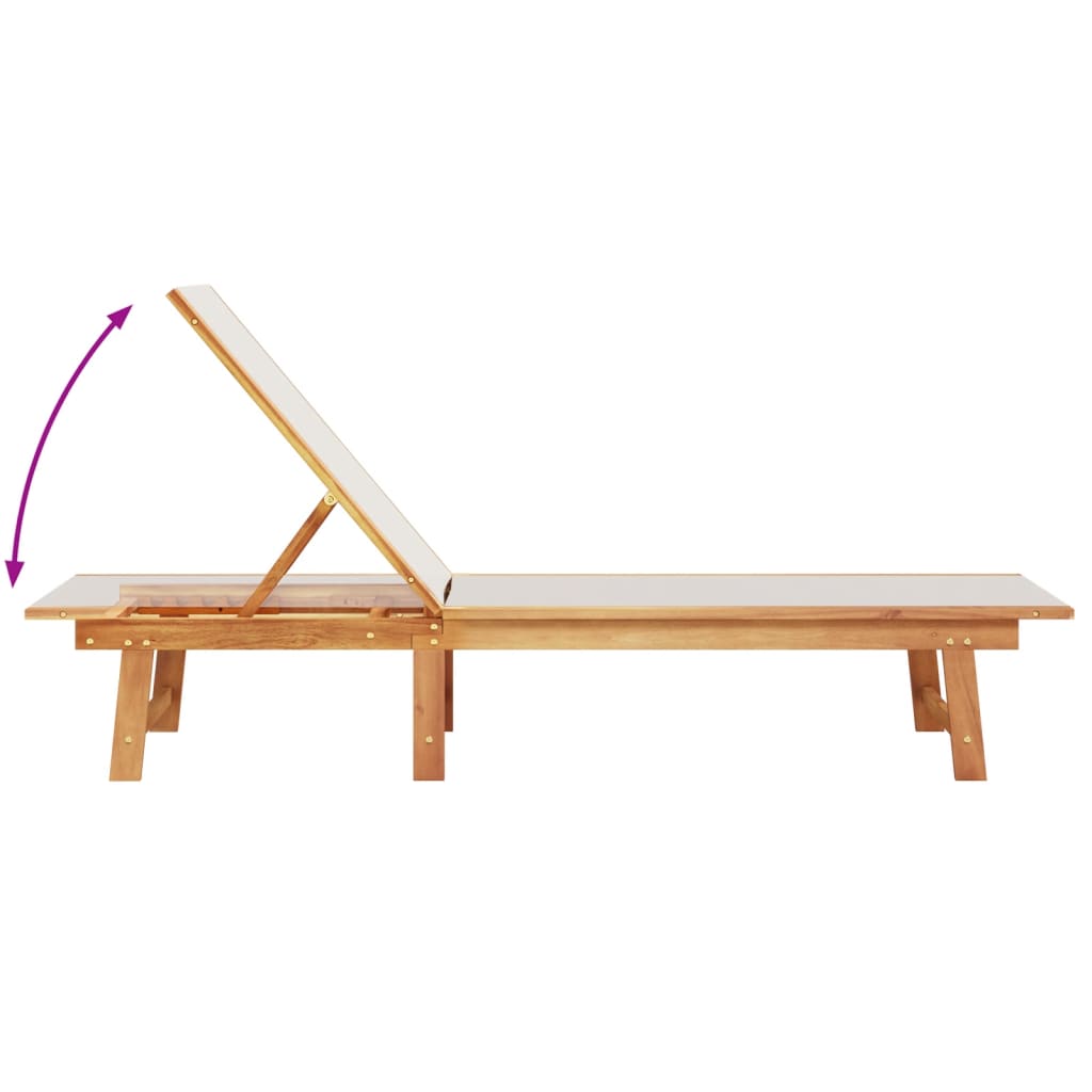 Solid Wood Acacia Sun Lounger with Table - Grey Textilene