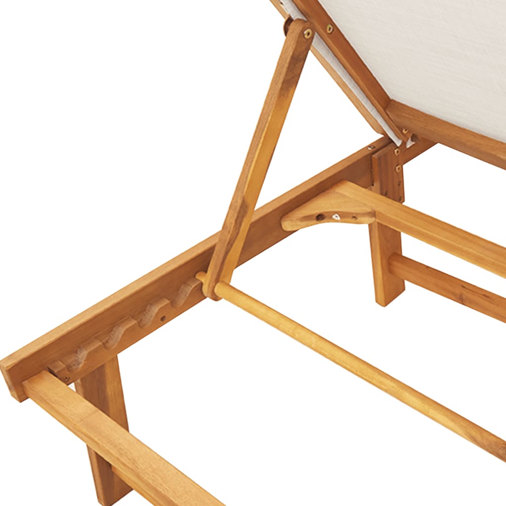 Solid Wood Acacia Sun Lounger with Table - Grey Textilene
