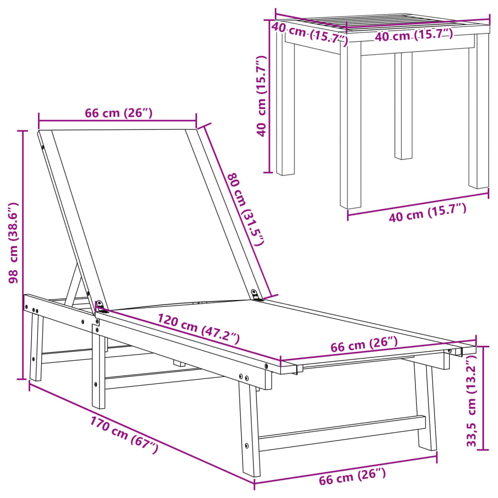 Solid Wood Acacia Sun Lounger with Table - Grey Textilene