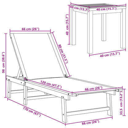Solid Wood Acacia Sun Lounger with Table - Grey Textilene