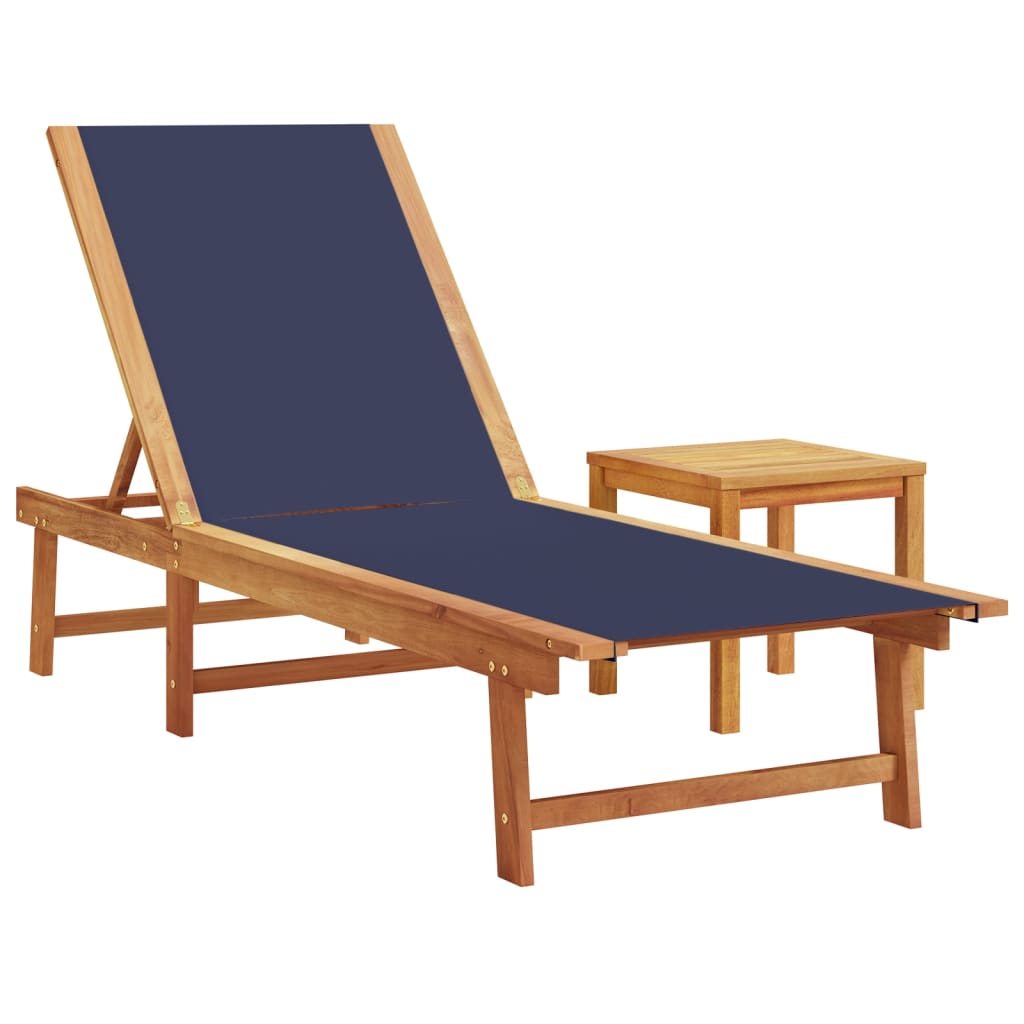 Blue Solid Wood Acacia & Textilene Sun Lounger with Table