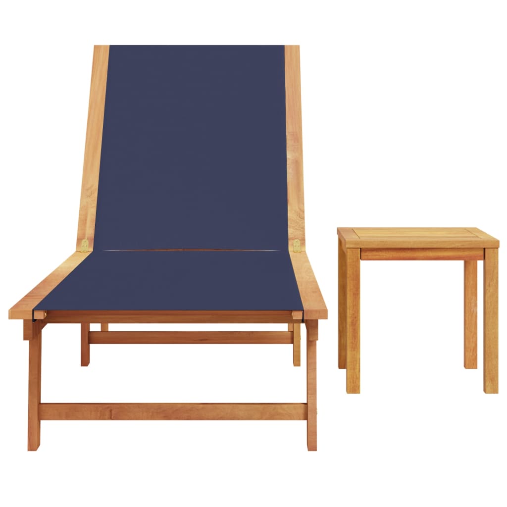 Blue Solid Wood Acacia & Textilene Sun Lounger with Table