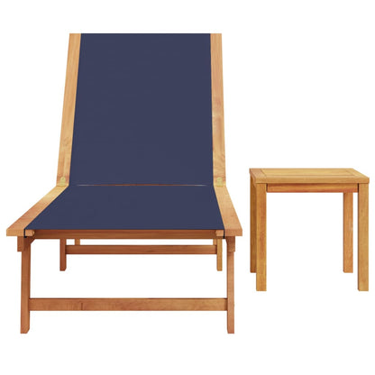 Blue Solid Wood Acacia & Textilene Sun Lounger with Table