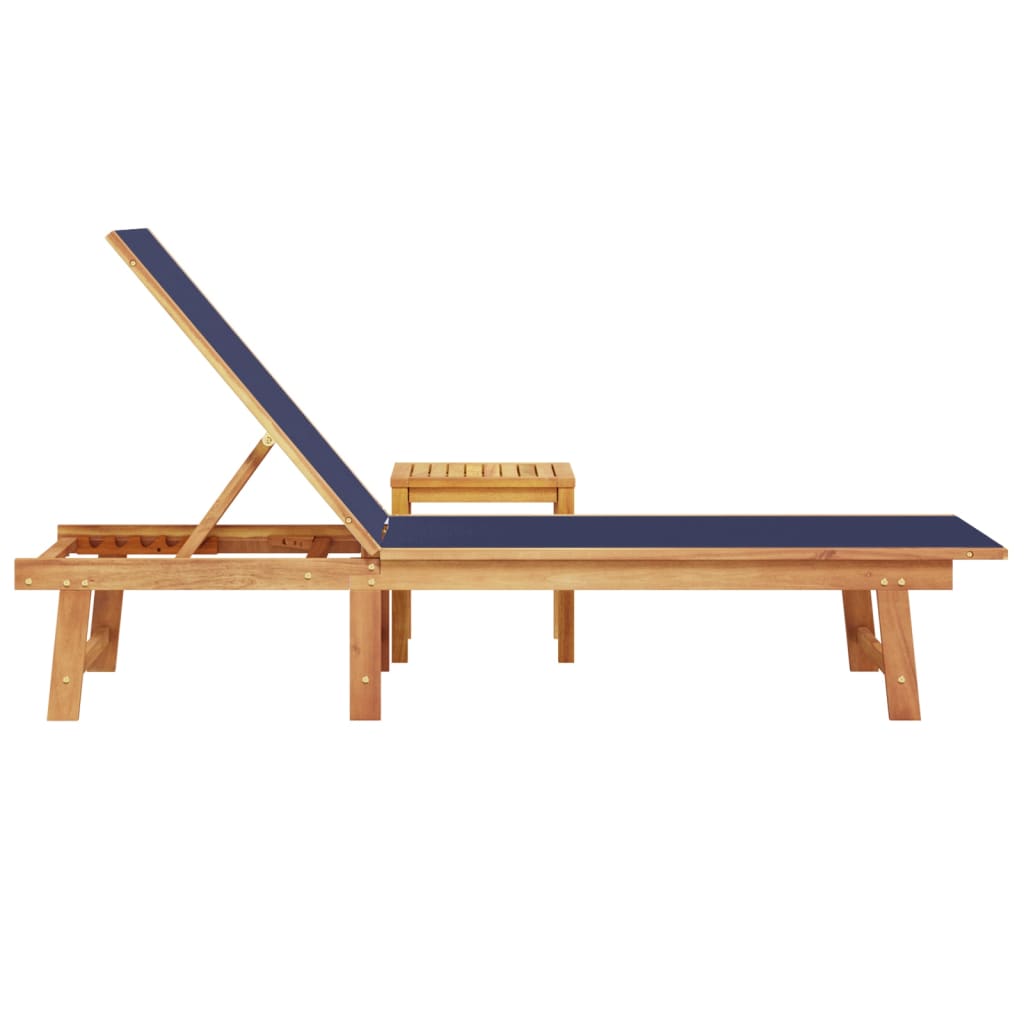 Blue Solid Wood Acacia & Textilene Sun Lounger with Table