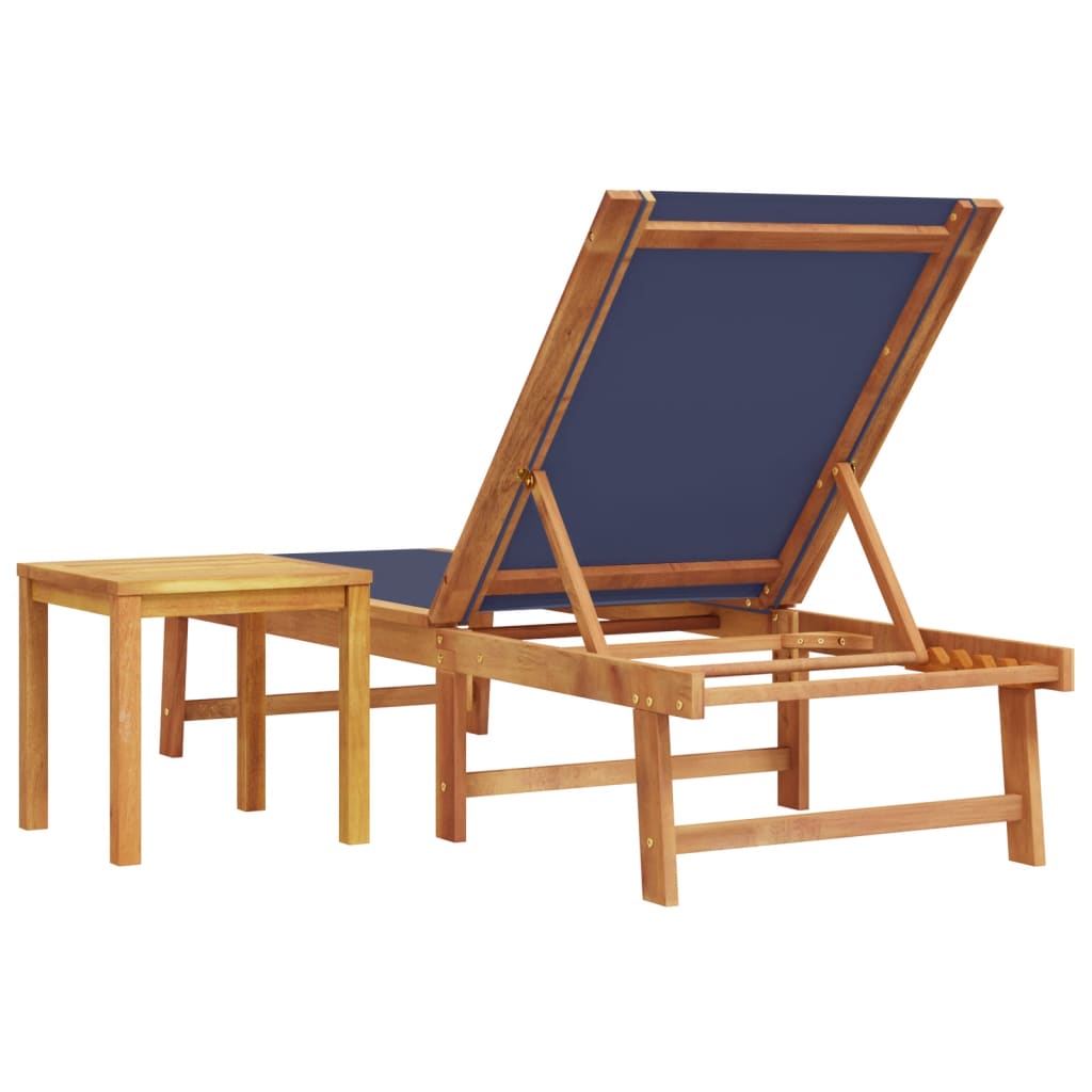 Blue Solid Wood Acacia & Textilene Sun Lounger with Table