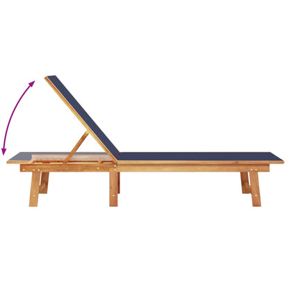 Blue Solid Wood Acacia & Textilene Sun Lounger with Table