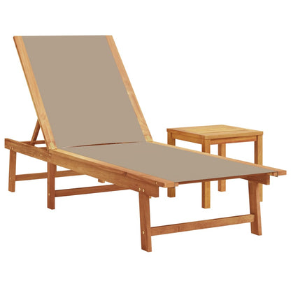 Taupe Solid Wood Acacia Sun Lounger Set with Table & Textilene
