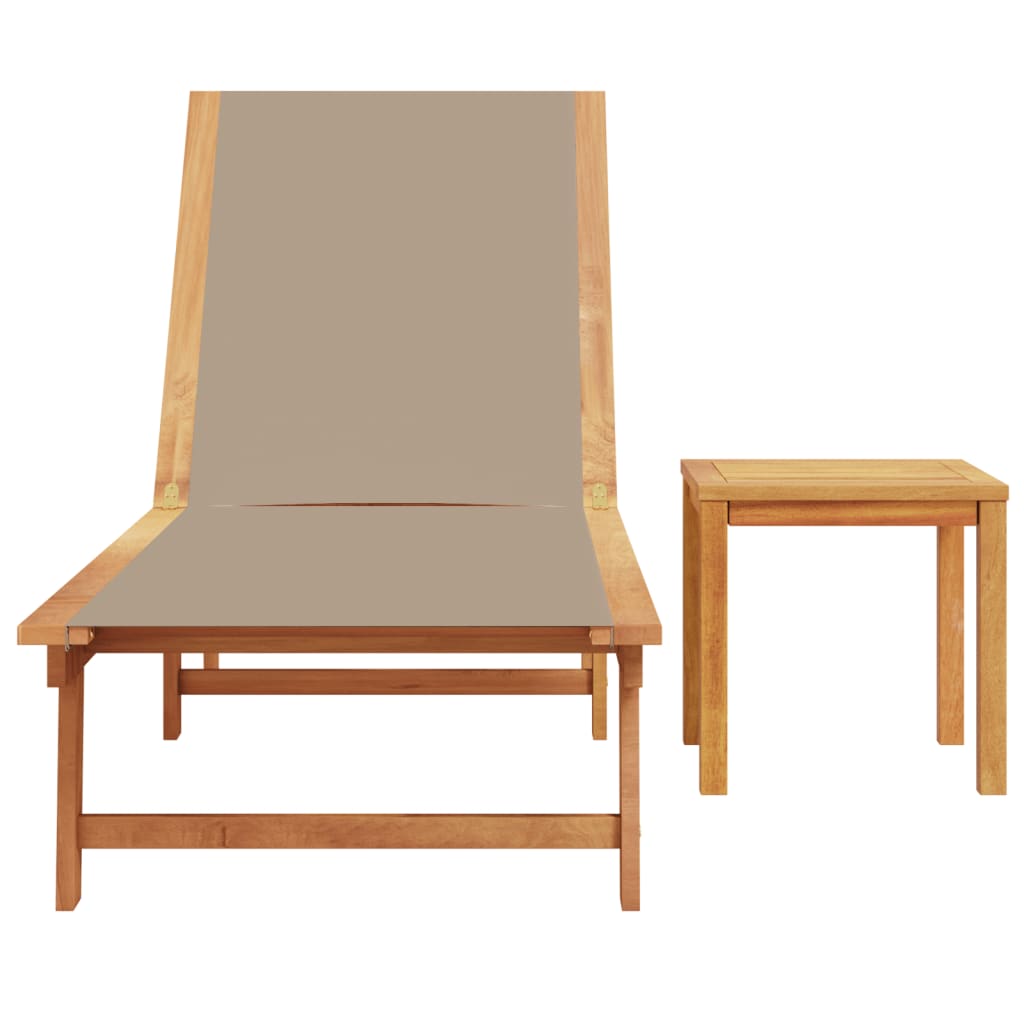 Taupe Solid Wood Acacia Sun Lounger Set with Table & Textilene