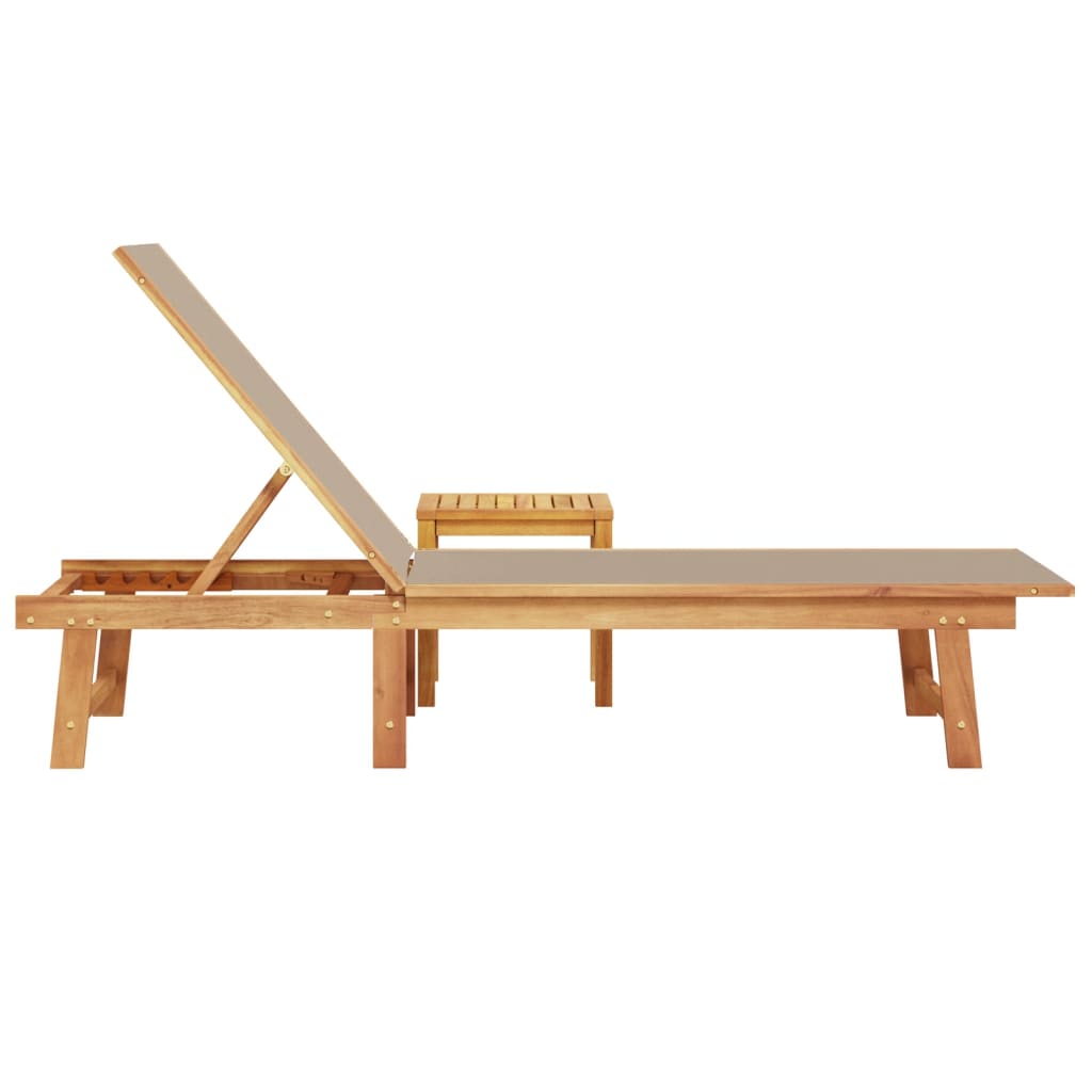 Taupe Solid Wood Acacia Sun Lounger Set with Table & Textilene