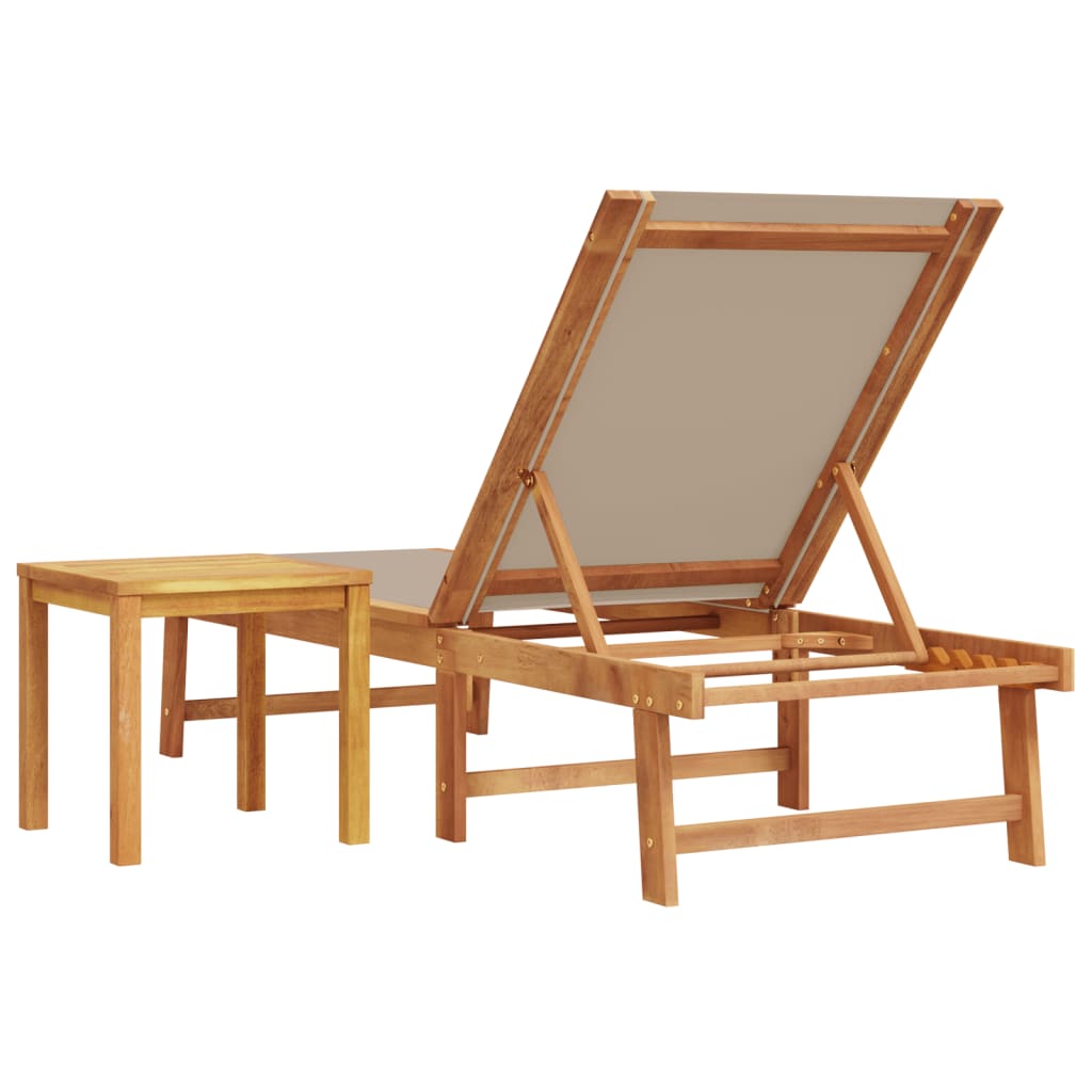 Taupe Solid Wood Acacia Sun Lounger Set with Table & Textilene