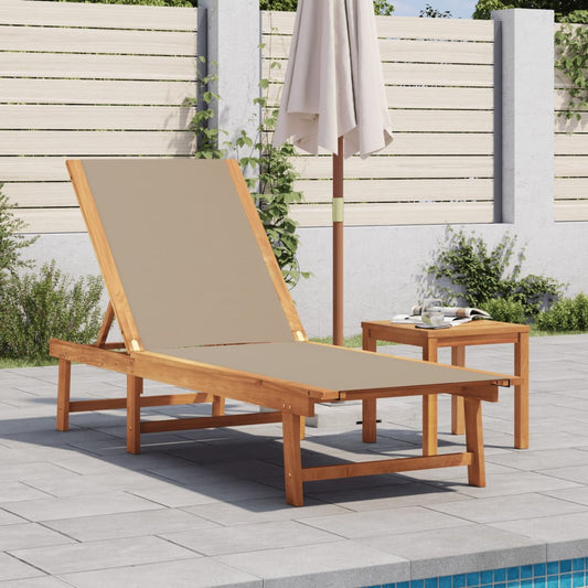Taupe Solid Wood Acacia Sun Lounger Set with Table & Textilene