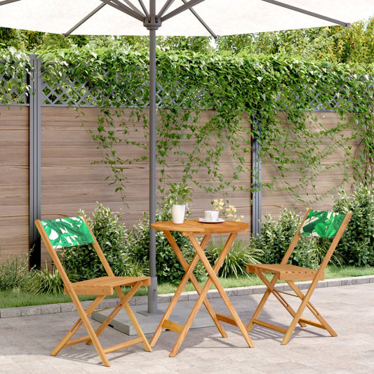 3 Piece Bistro Set Leaf Pattern Fabric and Solid Wood