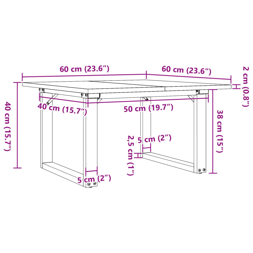 Solid Pine & Steel Coffee Table O-Frame 60x60x40 cm