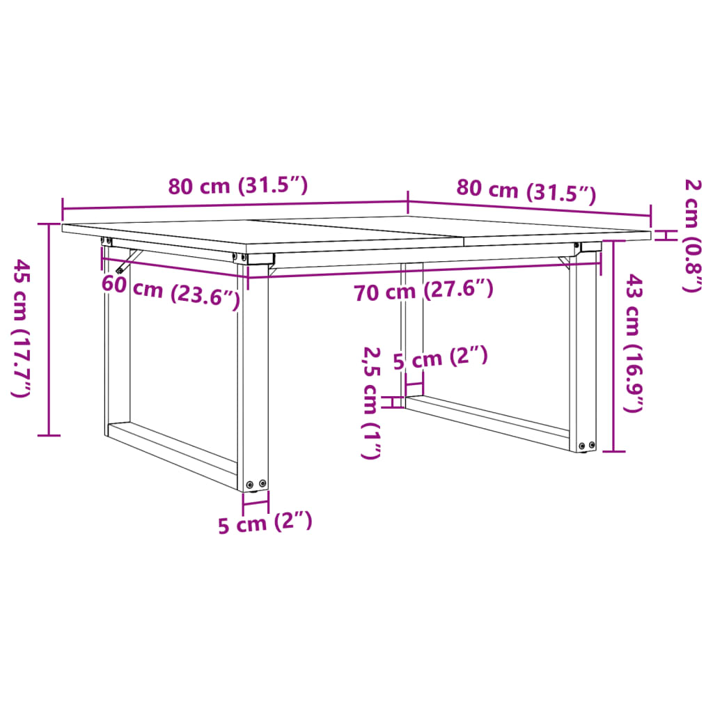 Solid Pine & Steel O-Frame Coffee Table 80x80x45 cm