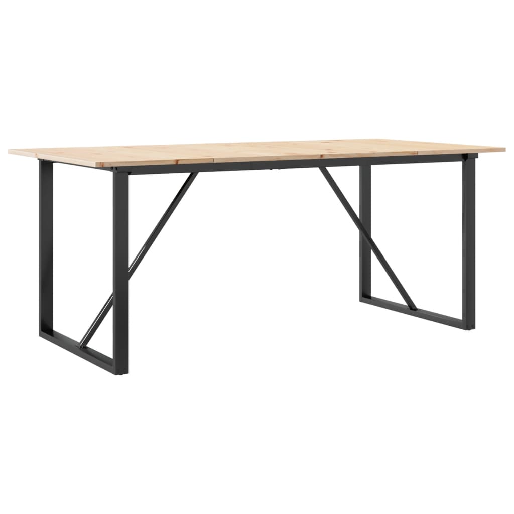 Solid Wood & Steel Dining Table, O-Frame, 180x90 cm, Pine Finish