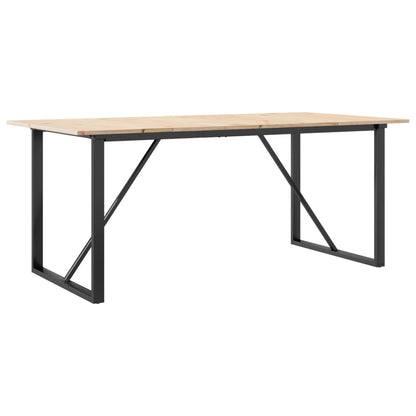 Solid Wood & Steel Dining Table, O-Frame, 180x90 cm, Pine Finish