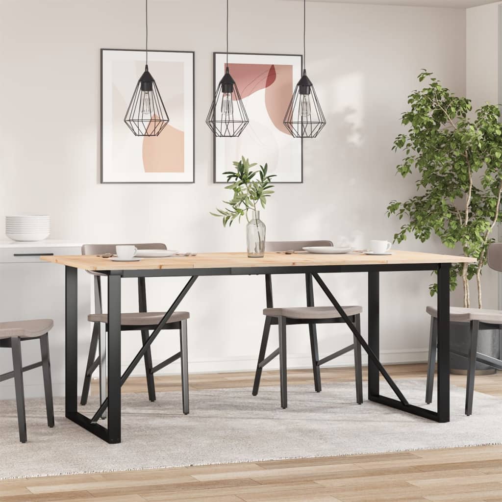 Solid Wood & Steel Dining Table, O-Frame, 180x90 cm, Pine Finish
