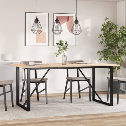 Solid Wood & Steel Dining Table, O-Frame, 180x90 cm, Pine Finish