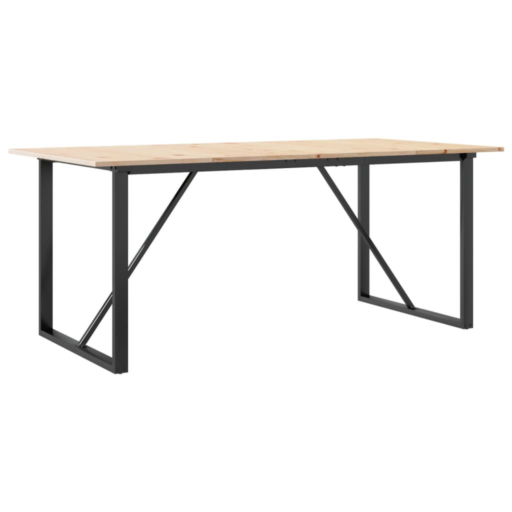 Solid Wood & Steel Dining Table, O-Frame, 180x90 cm, Pine Finish