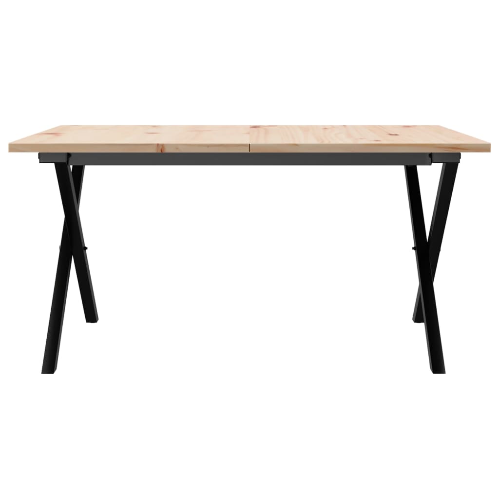 Solid Pine & Steel X-Frame Coffee Table, 80x80x45 cm