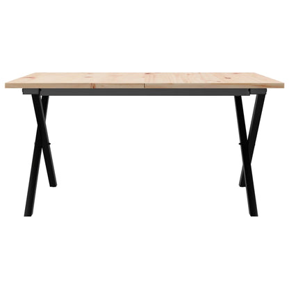 Solid Pine & Steel X-Frame Coffee Table, 80x80x45 cm