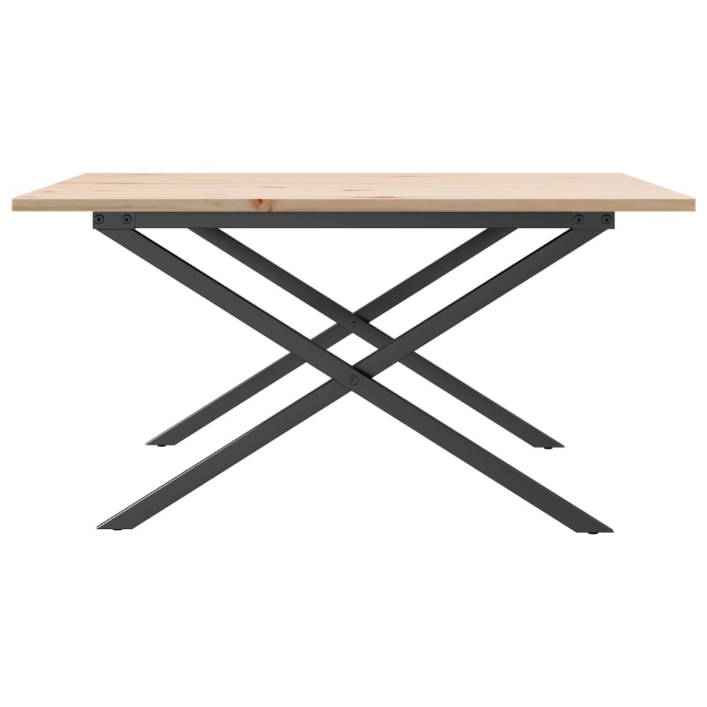 Solid Pine & Steel X-Frame Coffee Table, 80x80x45 cm