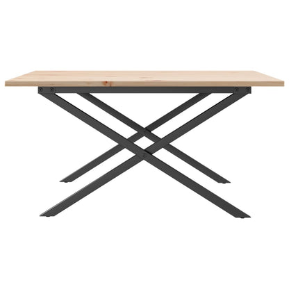Solid Pine & Steel X-Frame Coffee Table, 80x80x45 cm