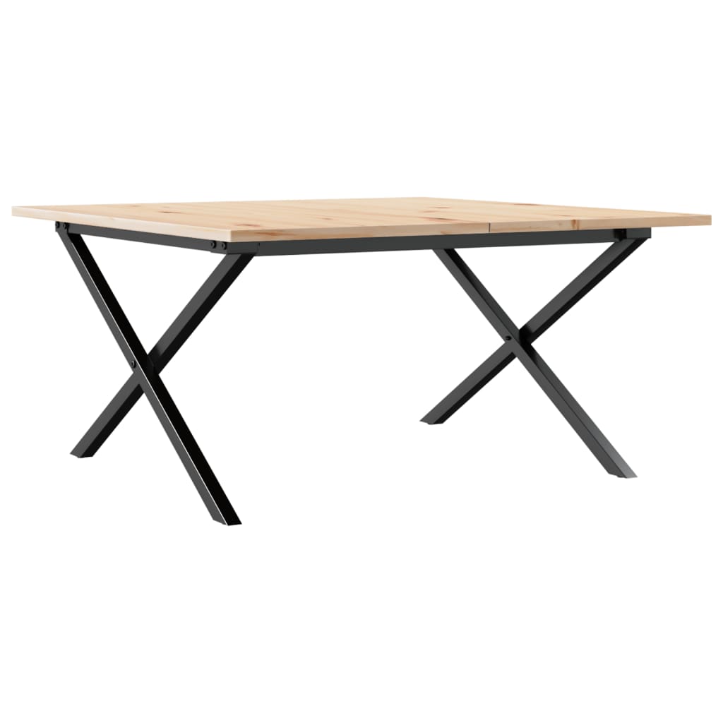 Solid Pine & Steel X-Frame Coffee Table, 80x80x45 cm