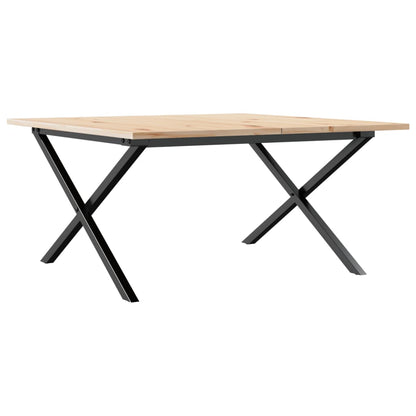 Solid Pine & Steel X-Frame Coffee Table, 80x80x45 cm