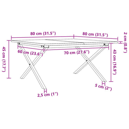 Solid Pine & Steel X-Frame Coffee Table, 80x80x45 cm