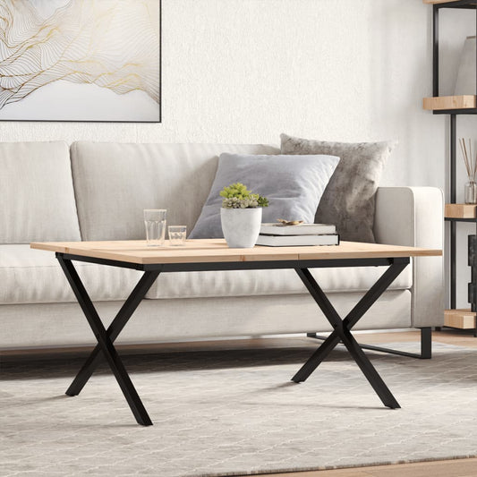 Solid Pine & Steel X-Frame Coffee Table, 80x80x45 cm