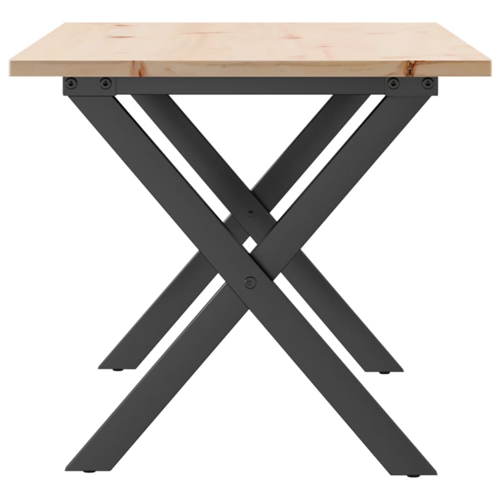 Solid Wood & Steel X-Frame Coffee Table, 90x40x45 cm