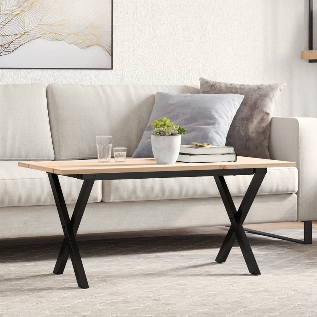 Solid Wood & Steel X-Frame Coffee Table, 90x40x45 cm