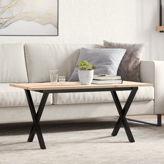 Solid Wood & Steel X-Frame Coffee Table, 90x40x45 cm