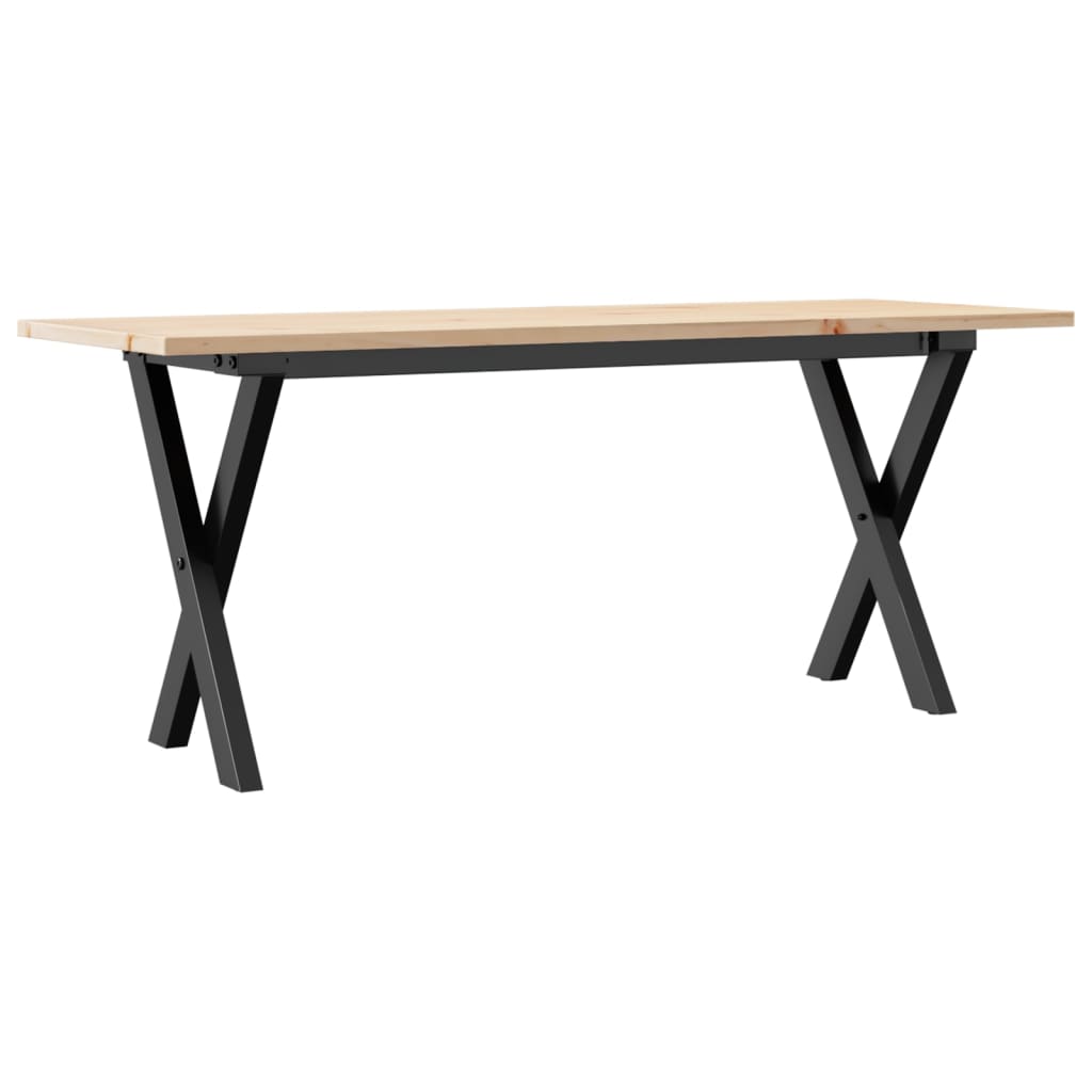 Solid Pine & Steel X-Frame Coffee Table, 110x40x45 cm