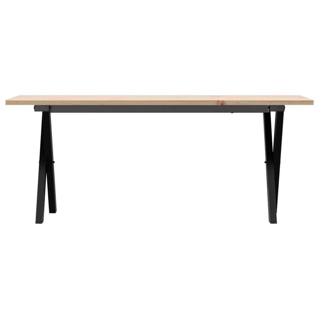Solid Pine & Steel X-Frame Coffee Table, 110x40x45 cm